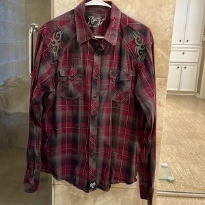 Rock 47 snap down collared shirt plaid with embroidered design